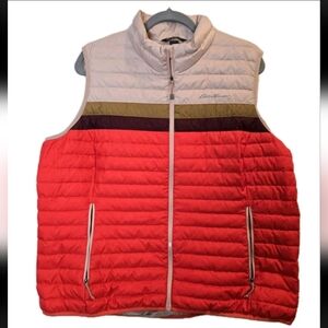 EUC Eddie Bauer Retro Striped Microlight Down Vest 2XL